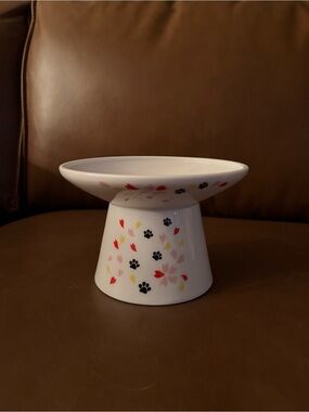 Necoichi Raised Ceramic Cat Bowl w/ Flowers